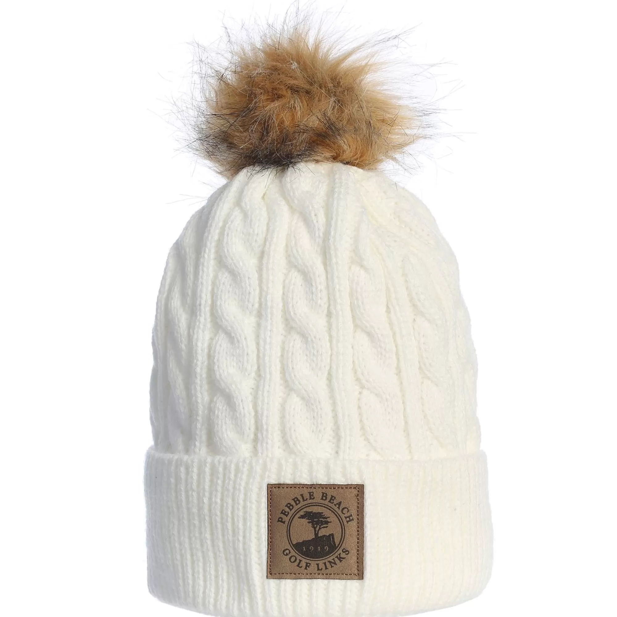 Women's<Pebble Beach Resorts Pebble Beach Ladies Cable Knit Pom Beanie By Ahead