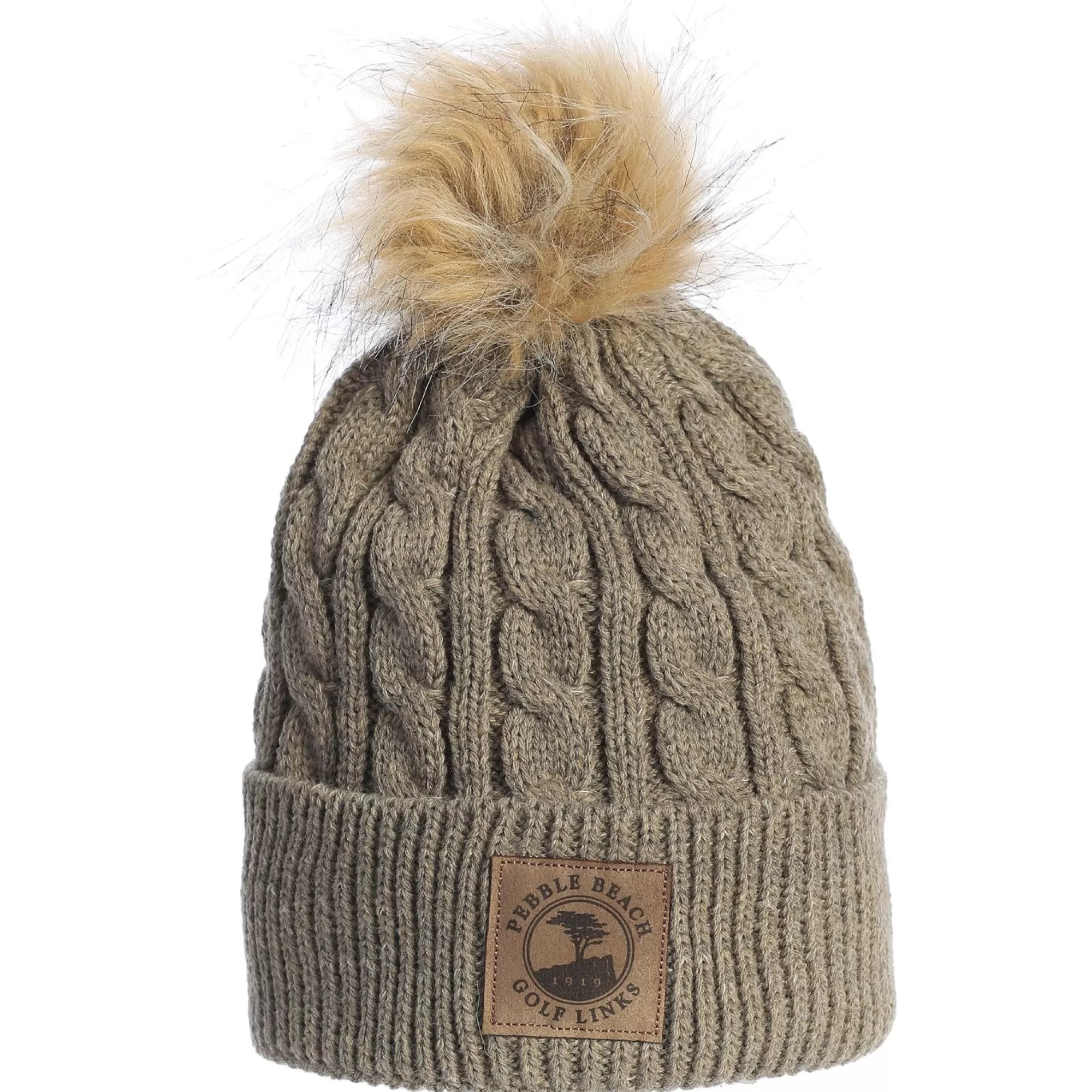 Women's<Pebble Beach Resorts Pebble Beach Ladies Cable Knit Pom Beanie By Ahead