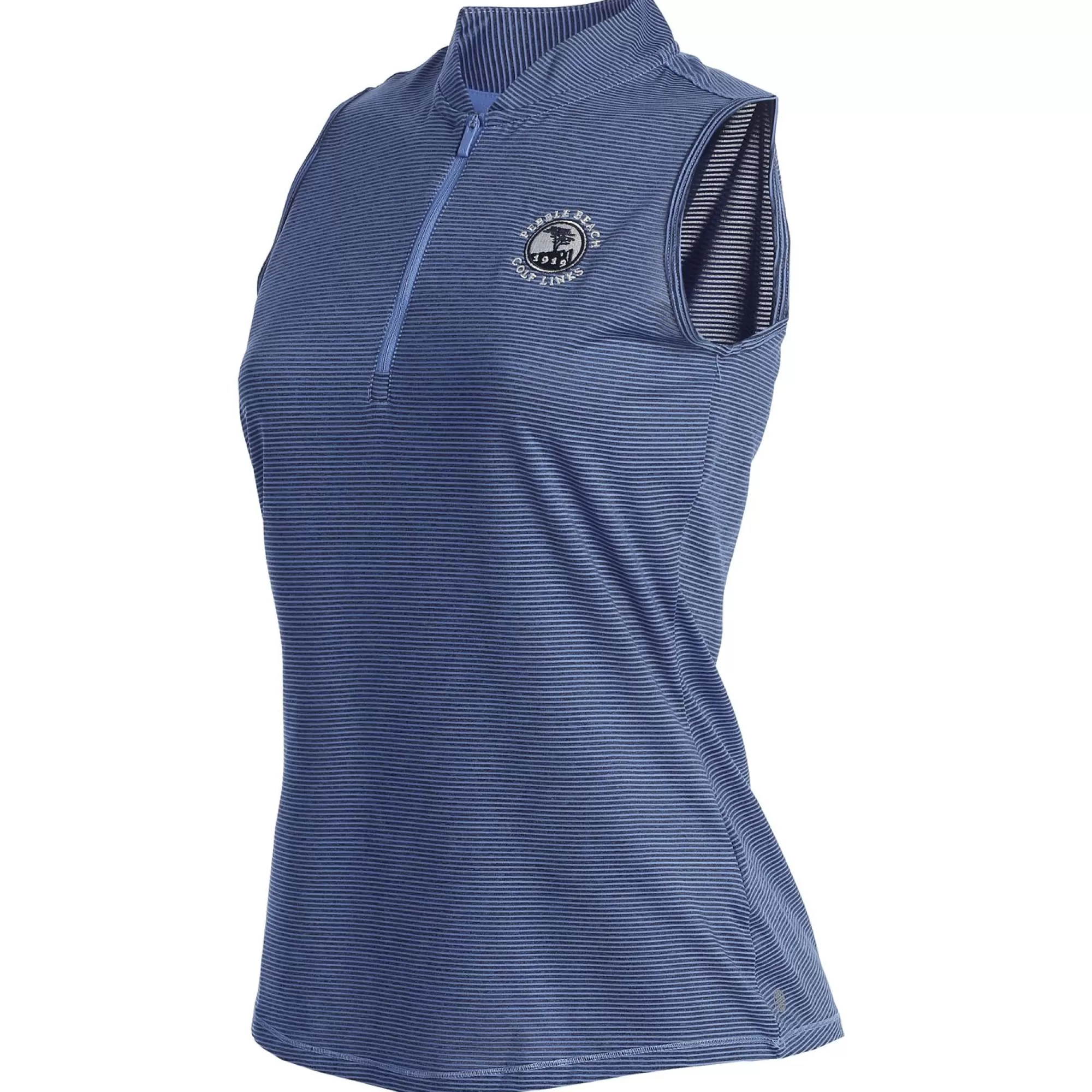 Polos<Pebble Beach Resorts Pebble Beach Women's Sleeveless 1/2 Zip Stripe Polo By Adidas