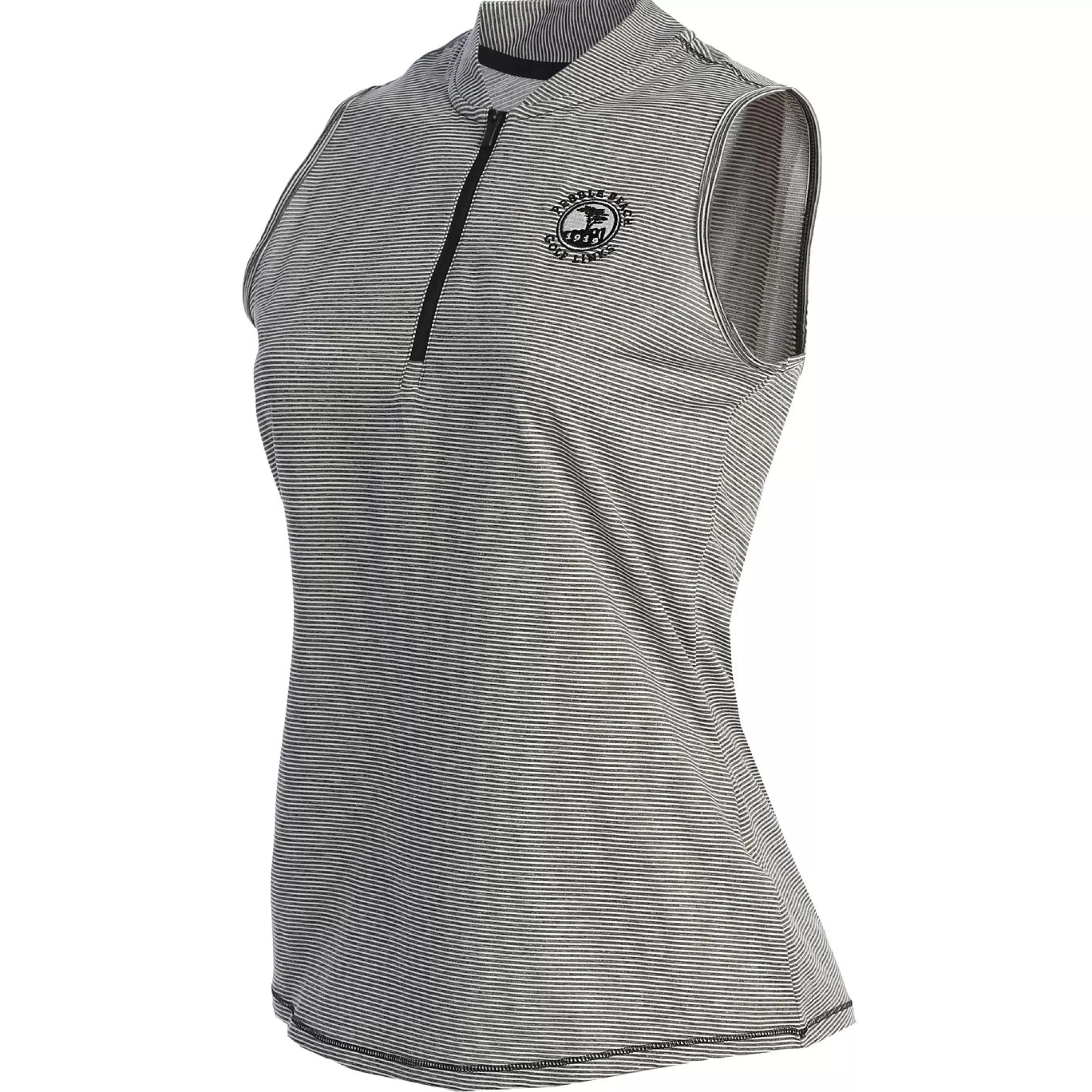 Polos<Pebble Beach Resorts Pebble Beach Women's Sleeveless 1/2 Zip Stripe Polo By Adidas